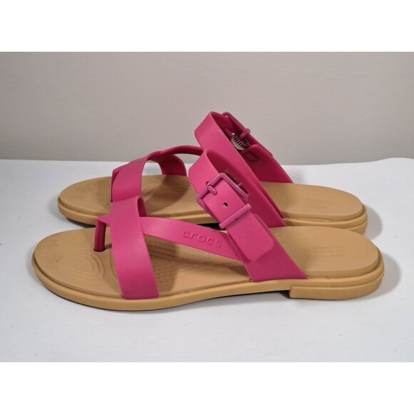 Crocs Tulum Toe Post Sandals Women's Size 6 Fuchsia & Tan - Picture 1 of 10